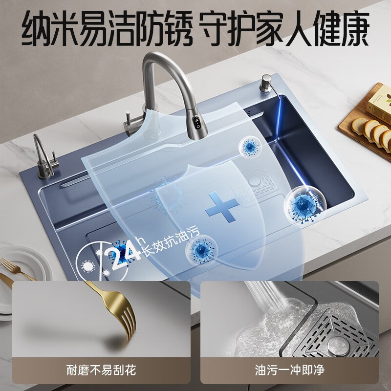 Cocina lavabo de verduras doméstico engrosado a mano nano 304 acero inoxidable gran lavabo de platos lavabo lavabo de verduras lavabo