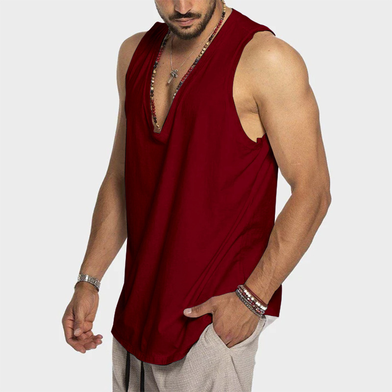 Camiseta sin Mangas Casual de Color Sólido para Hombre de Algodón para Verano