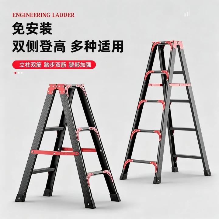 Carbon Steel Herringbone Ladder Thickened Household Stairs Multipurpose Double-Side Folding Herringbone Ladder Ladder Telescopic Engineering Ladder