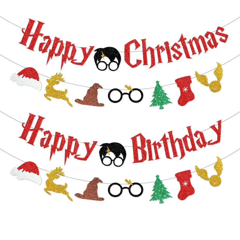 亚马逊新品哈利波特主题圣诞拉旗生日派对拉旗横幅新年装饰拉花