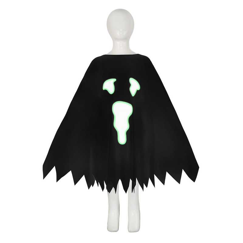 クロスボーダーハロウィン子供用コスチューム白黒発光ゴースト発光ゴーストフェイスマントショールパーティードレスアップコスチューム|undefined