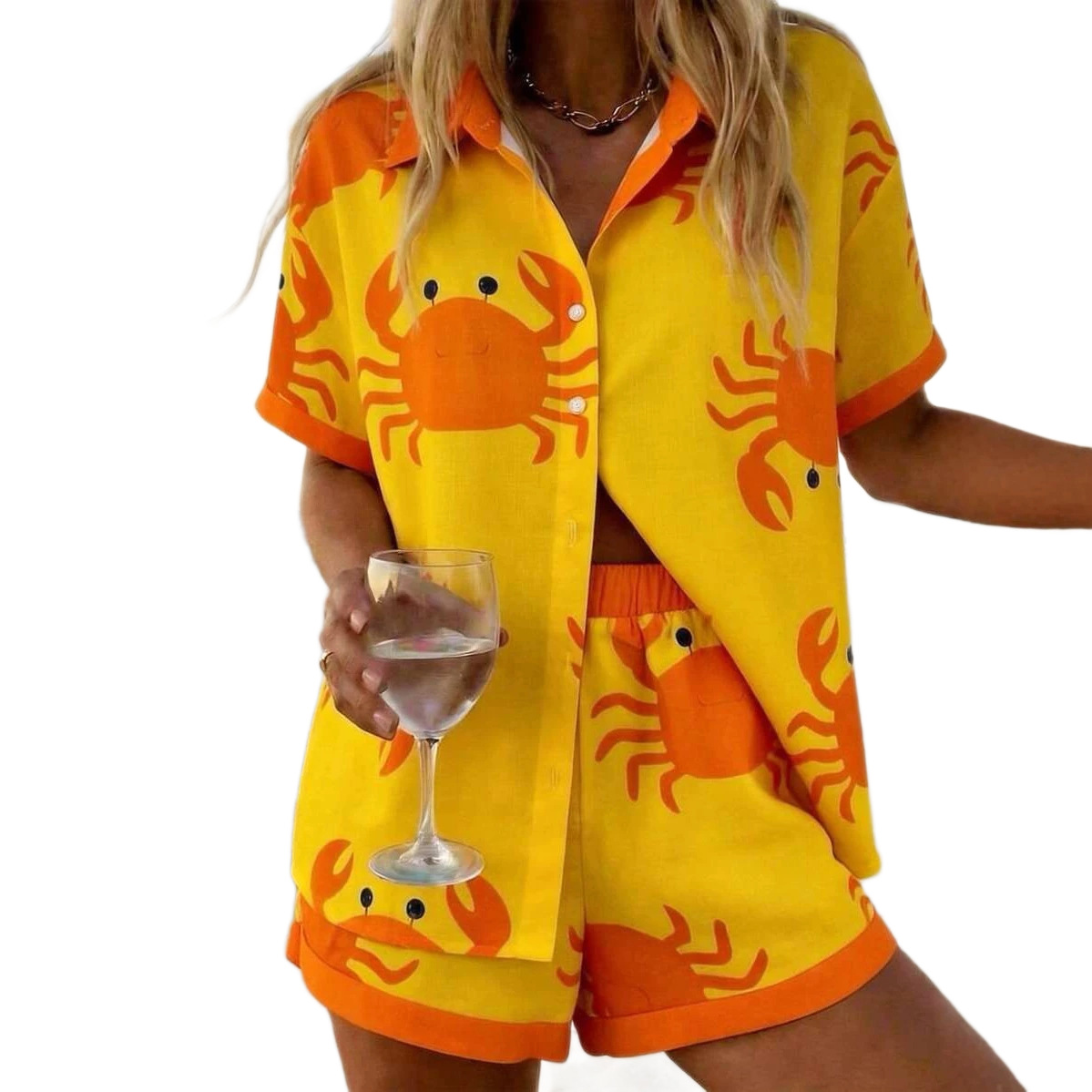 Sommerliches Set im Resort-Stil mit Print: Kurzarm-Hemd und Shorts_voghion.com