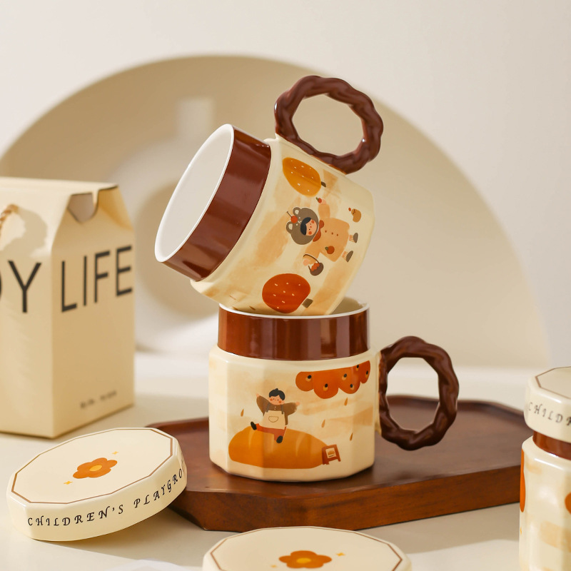 Vintage Girl Taza de cerámica regalo de mano pareja taza de agua taza de oficina de chicas taza de café