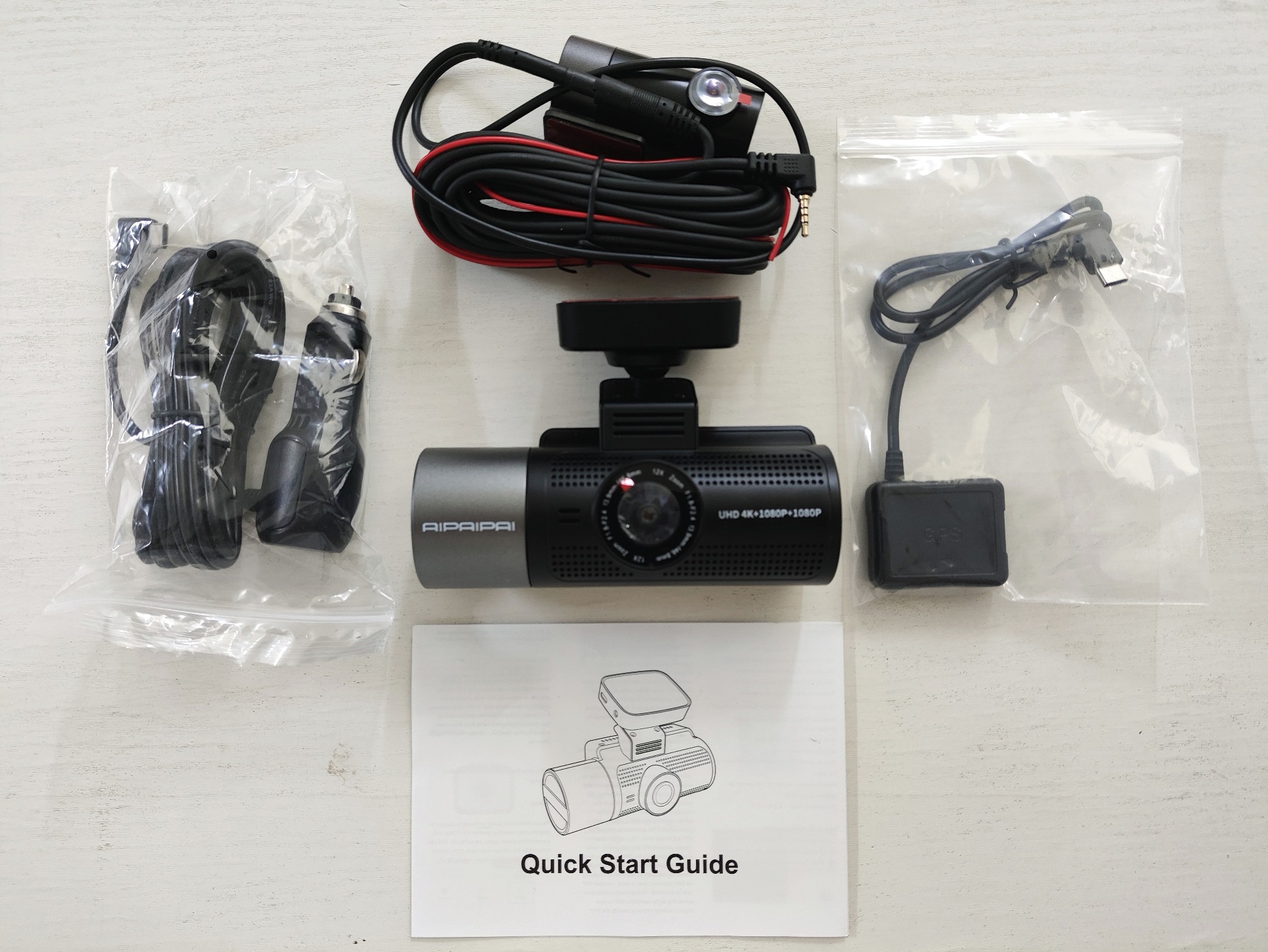 4K+1080P+1080P 3-Lens Dash Cam with Front, Rear, and Interior Cameras, Built-In Gps, High-Definition Night Vision