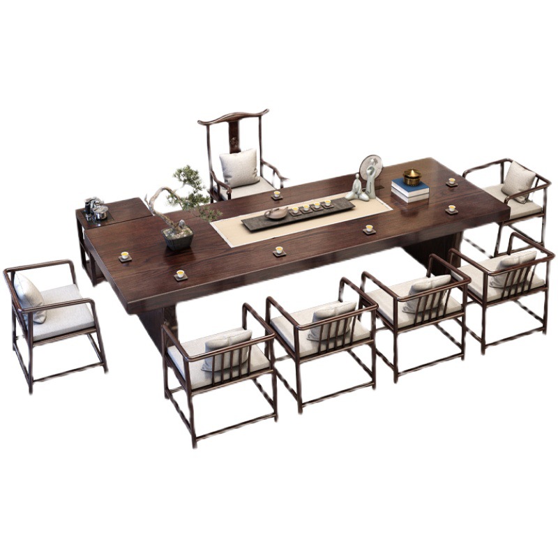 新中式實木茶桌茶室接待功夫泡茶臺禪意大板桌套裝一體茶桌椅組合