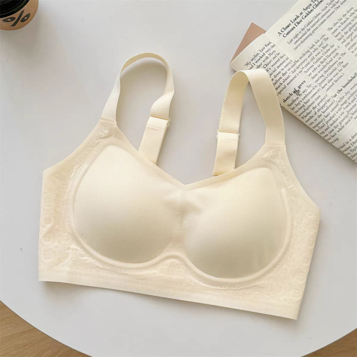 Ropa interior delgada sin costuras para mujer, pechos grandes, pequeños, delgados, sin anillo de acero, copa completa, leche, sujetador de talla grande anti-flacidez