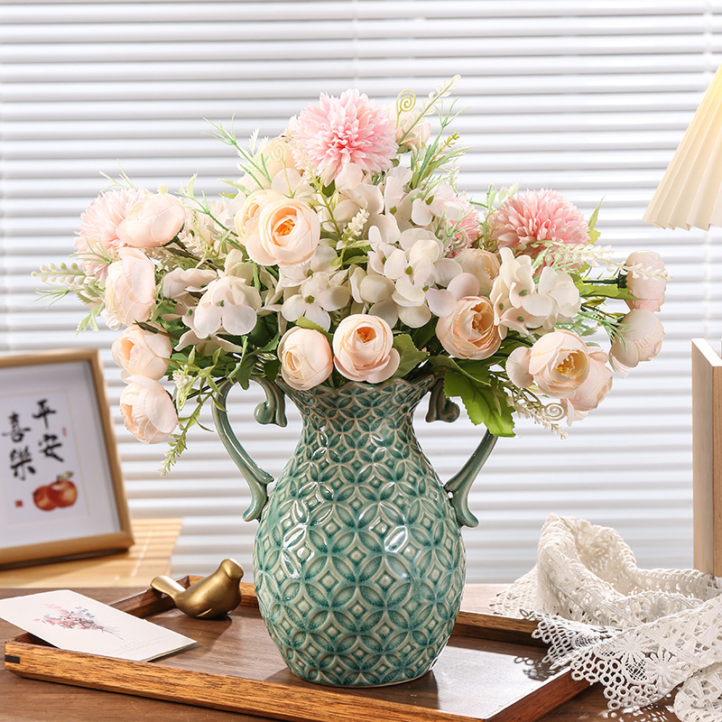 アメリカンレトロなレリーフ花瓶、バラの花器、リビングルームのフラワーアレンジメント、玄関テレビキャビネット、高級アート装飾品|undefined