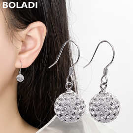 S925银耳坠新款潮高级感锆石圆球耳环女韩版简约时尚钻球气质耳饰