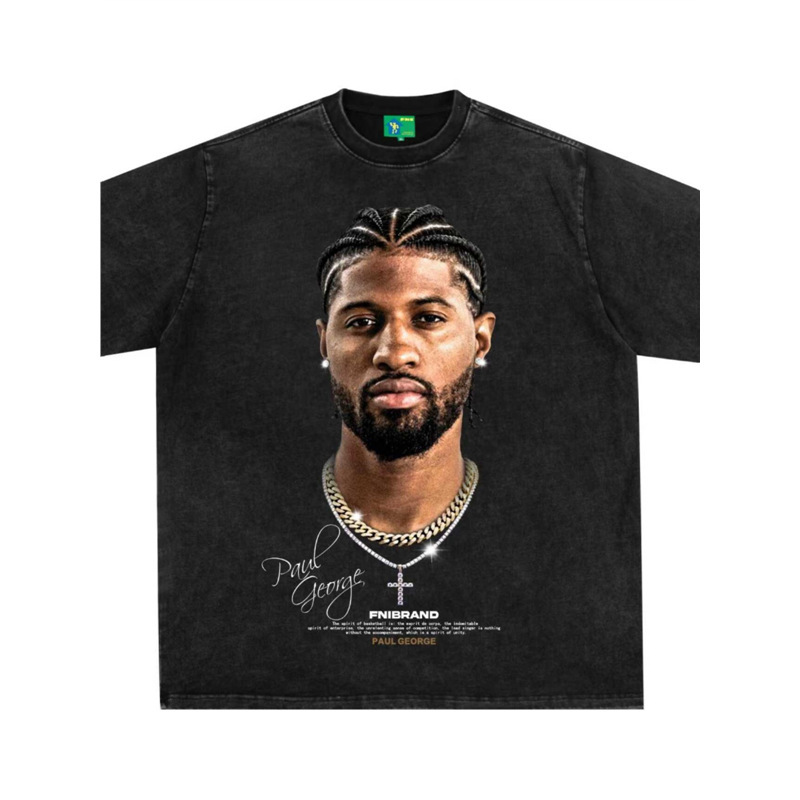 George Head American-style Washed Old Basketball Summer Printed Short-sleeved Men's and Women's Fashionable Ins High Street T-shirt