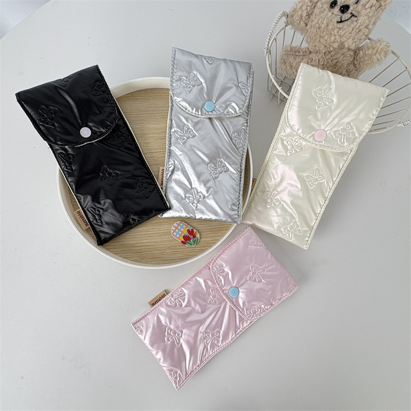New Korean Style Pu Bow Glasses Cosmetics Bag Glossy Portable Soft Carry-On Cosmetics Bag Coin Cosmetics Bag