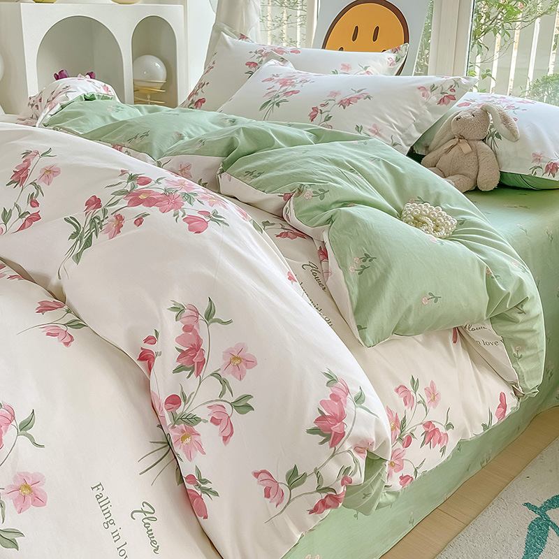100 algodón cuatro piezas cubierta de cama 2025 nuevo dormitorio de estudiantes sábanas de tres piezas cubierta de cama