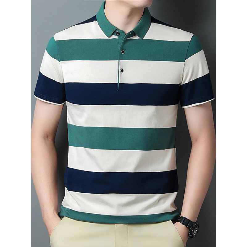 Camiseta polo de lujo de alto nivel para hombres de negocios T-shirt de rayas de verano nueva camiseta elástica de manga corta
