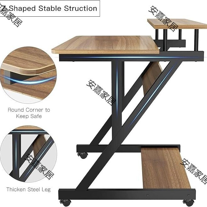 Suitable for small space computer desk, Z-shaped small computer desk with display rack and bottom storage rack,
