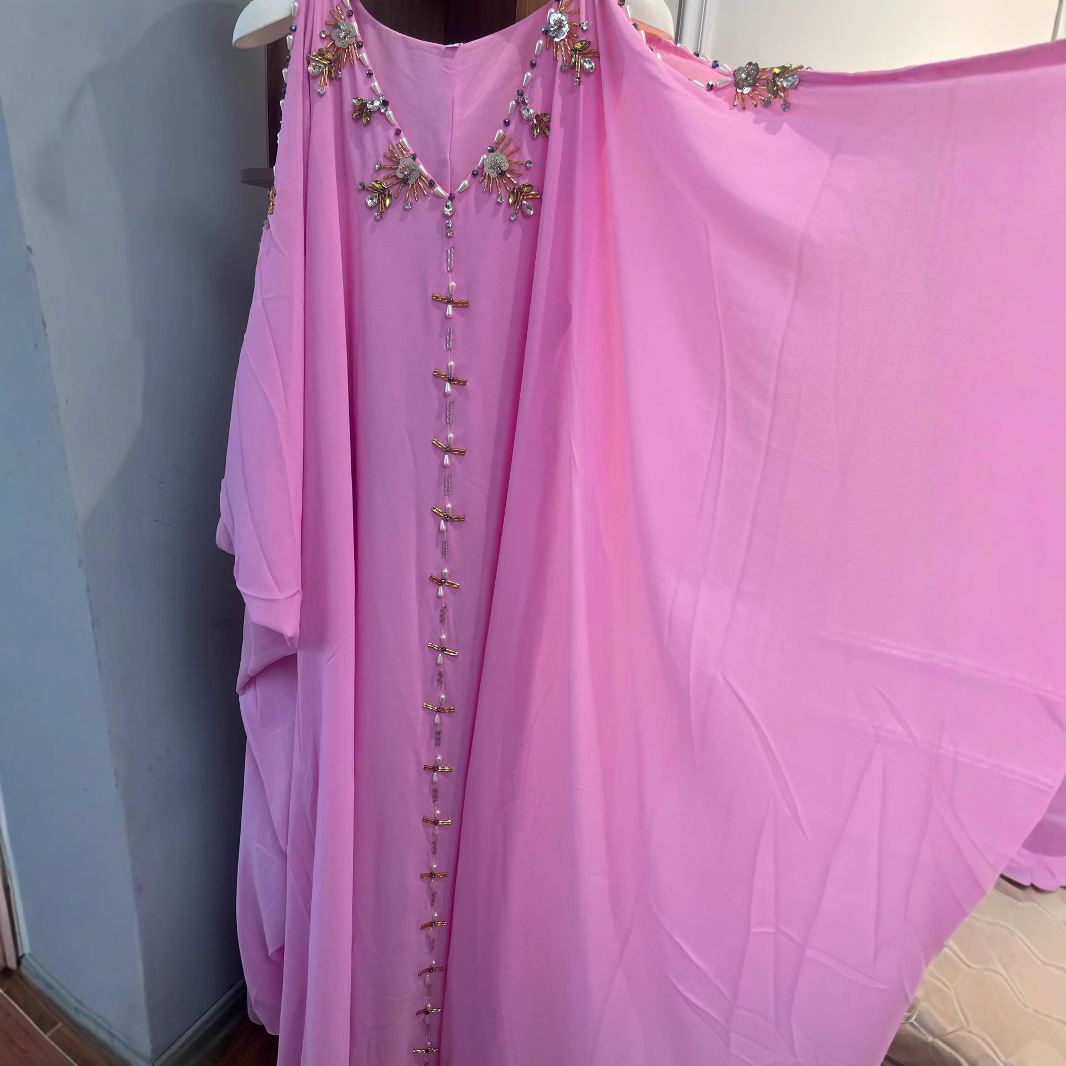 BA7061珊瑚粉 手工缝钻东南亚  女装  旅游度假连袖连