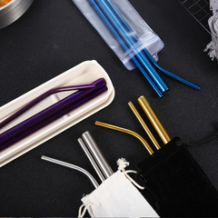 304 stainless steel colorful straw set cocktail metal drinking straw pearl milk tea straw can be customized with logo