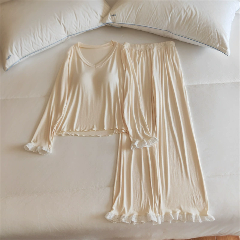 Pijama, autumn long-sleeve, trousers, solid breast pads, set