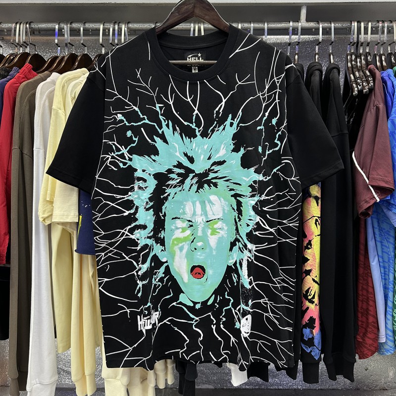 【Impresión Digital】Camiseta de manga corta informal y versátil Hell Star, éxito de ventas transfronterizo, conjunto de pantalones cortos para parejas, entrega rápida