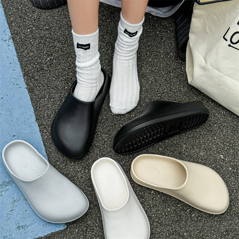 男性用の人気のEVAつま先スリッパ、滑り止め、防水、穴のないハーフスリッパ、見栄えの良いカップル、穴のない下駄|undefined