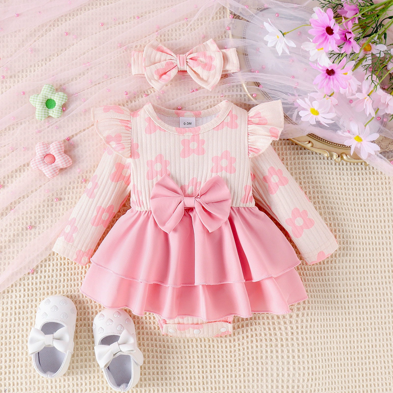 Demi-season bodysuit girl's, long-sleeve, headband, Amazon, flowered