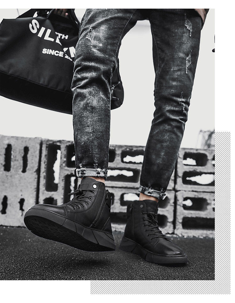 Men's Leather Winter Boots High Top Plush Lined Warm Snow Shoes_voghion.com