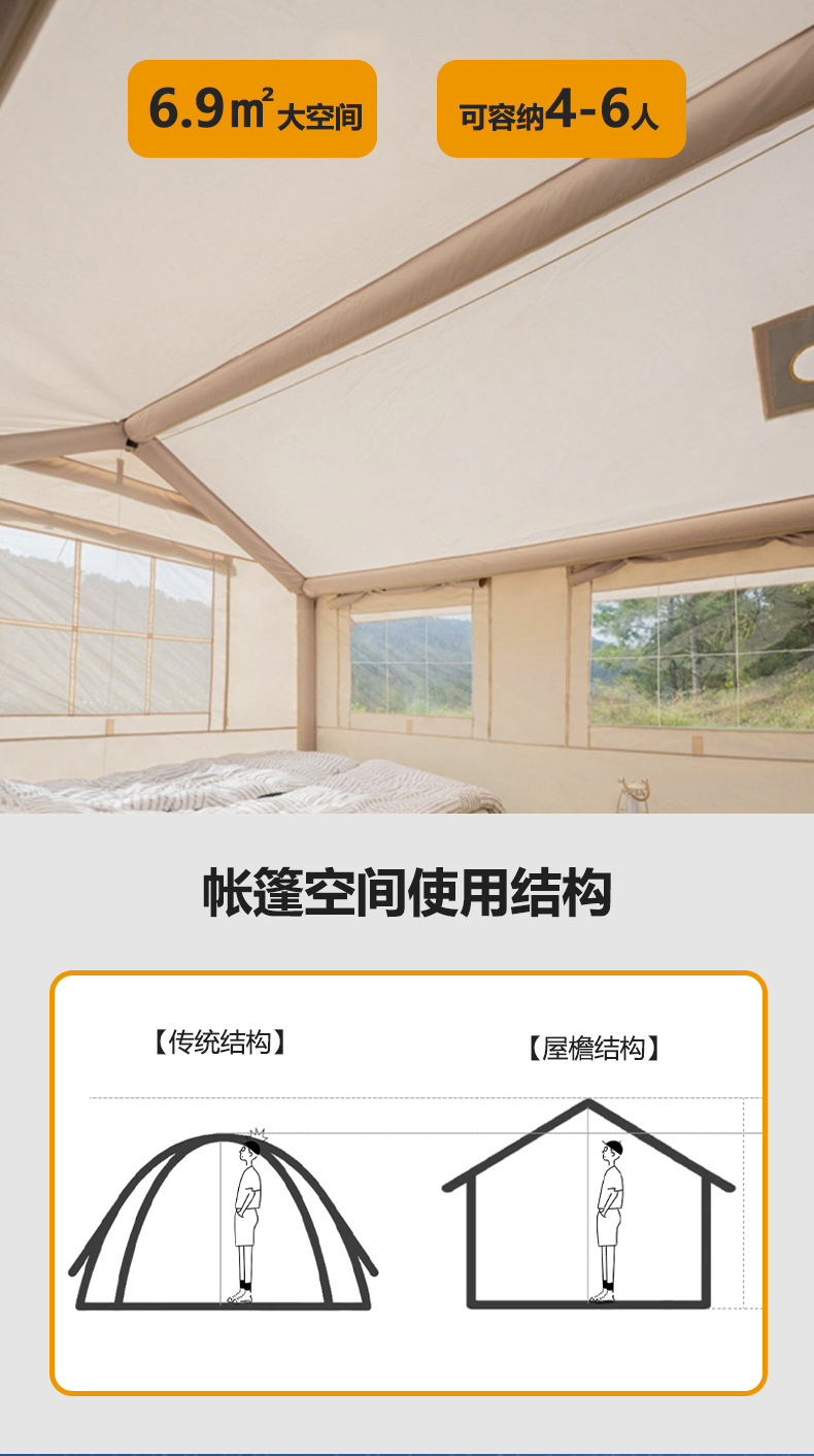 Outdoor Portable Camping Style Inflatable Tent Thickeneded Rainproof Fully Automatic No-Build Tent Forest Cabin