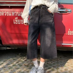 レトロウォッシュクロップドジーンズ女性用2025年夏新デザインゆったりと多用途カジュアルワイドレッグパンツイン