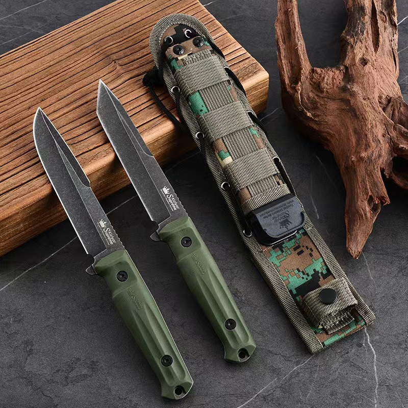 户外高硬度战术直刀野营登山刀一体钢野外求生直刀露营垂钓防身刀