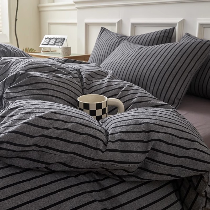 Nuevo estilo nórdico cama de algodón puro traje de cuatro piezas sábanas de algodón lavado de algodón edredón conjunto de dormitorio de tres piezas 2025 nuevo