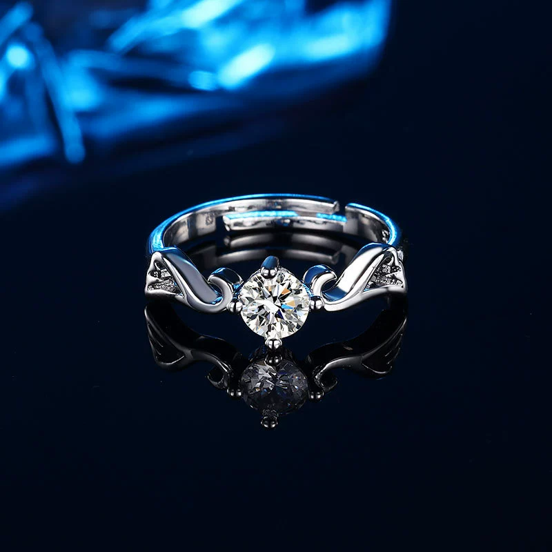 Ring silver‑tone with zirconia stone, adjustable opening, simple elegant gift