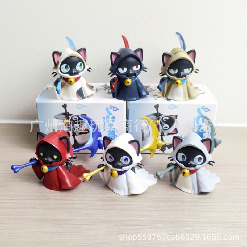 Trendy Hma Cat Blind Box with Death's Sickle, Death's Black Cat, Cloak-Wearing Cat, Calico Cat Figurine, Small Ornament