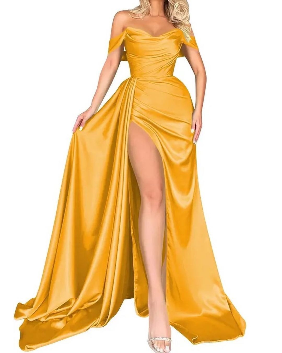 Vestido de fiesta de noche entallado y sexy con abertura alta, hombros descubiertos, para anfitrionas, ideal para banquetes de comercio exterior transfronterizo de ventas directas en 2025.