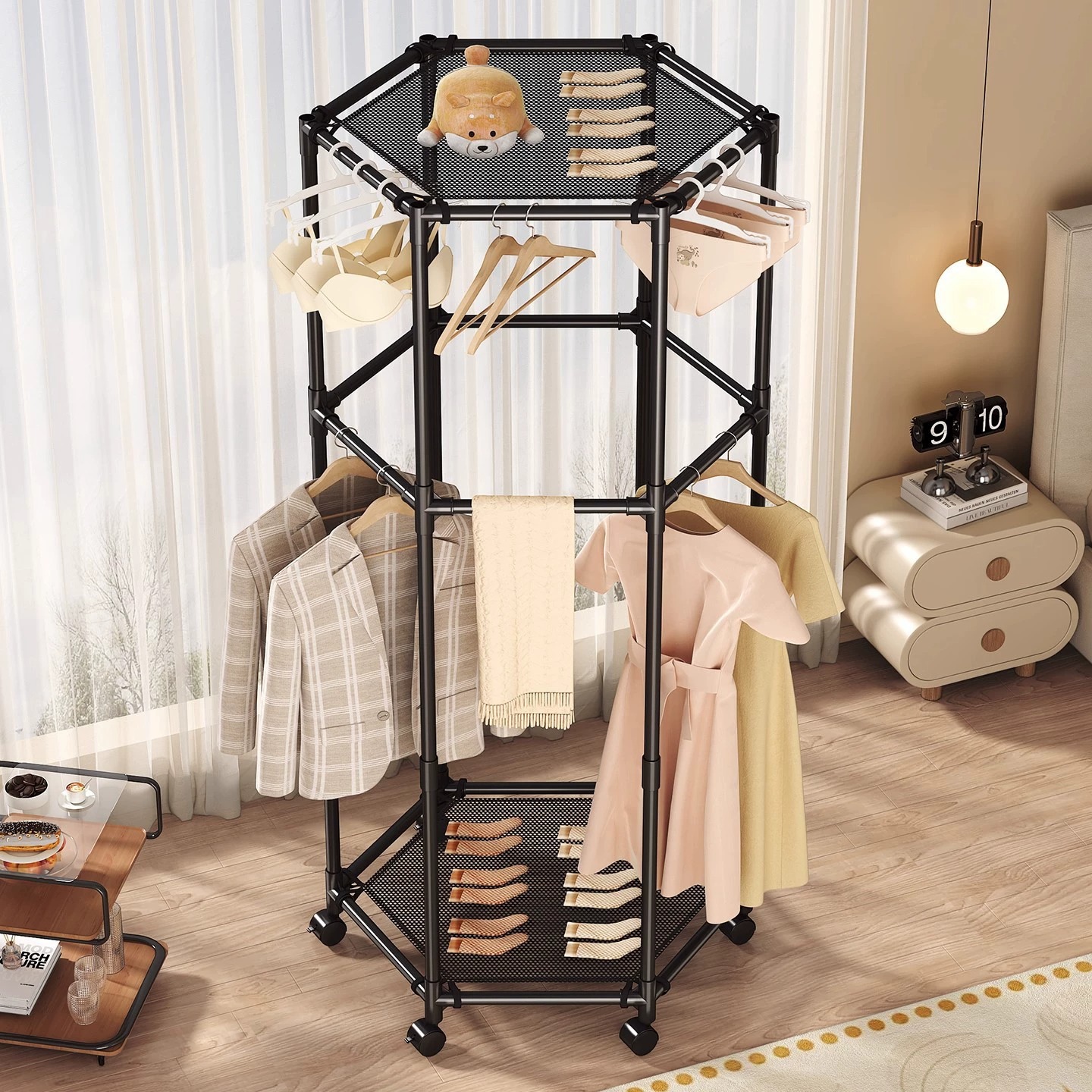 Floor-Standing Plastic Clothes Drying Rack for Home Use, Suitable for Indoor Hanging, Simple Multi-Functional Clothes Drying Rod, Dormitory Clothes Hanger