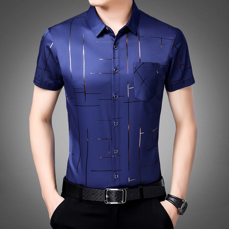 2022 New Summer Men's Short-Sleeved Shirts Business Casual Printed Shirts Dad Wear Father's Day Half-Sleeved Tops