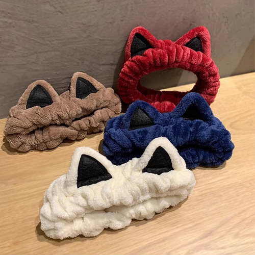 Cute Cat Ears Hair Band for Women, Face Washing, Applying Face Mask, Hair Tie, Simple and Versatile Head Accessory, Plush Headband,  Head Scarf