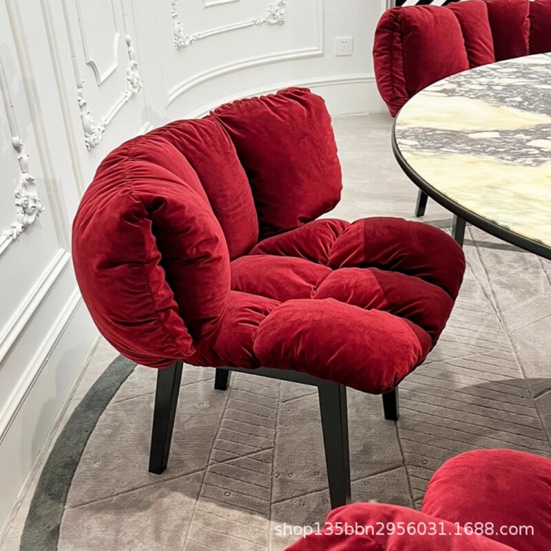 Blue velet French Retro Solid Wood Petal Dining Chair Velvet Dining Table Chair Leisure Chair Backrest Chair Makeup