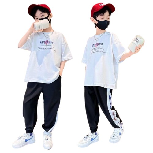 Boys summer suit thin anti-mosquito pants 2024 new medium and large children boys fashionable summer short-sleeved trendy