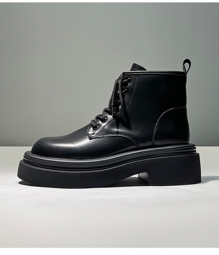 Black Men's Chunky Soled Martin Boots British Style Short Boots_voghion.com