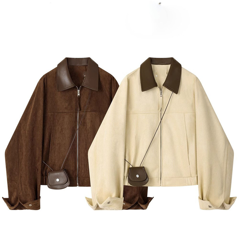 In-Stock Early Autumn New Design Lapel Suede Retro Loose Short Jacket