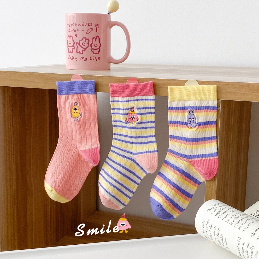 Tmomo Rabbit Silent Spring/Summer Mid-Calf Socks Cartoon Striped Little Monster Combed Cotton Socks Children's Trendy Socks 26Ss031