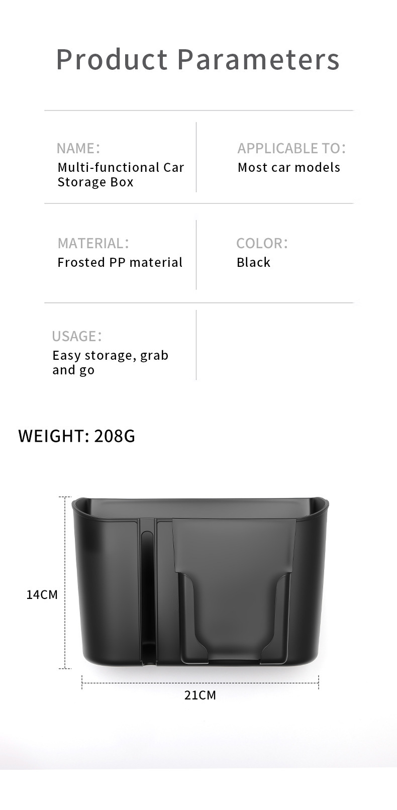 Car rear seat headrest side storage box, plastic thickened snap-on design, 2-in-1 tissue box with cup holder