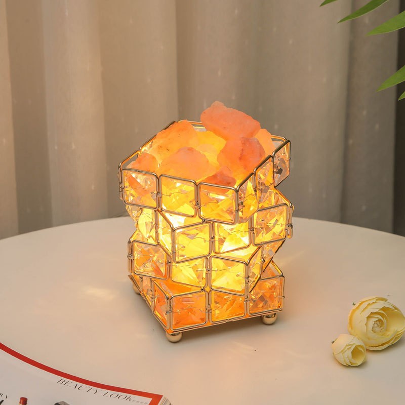 Cubo de Rubik transfronterizo lámpara de mesa de cristal de cuatro capas de piedra de sal de cristal natural luz de la noche de noche Princesa decorativa Red roja ins chica