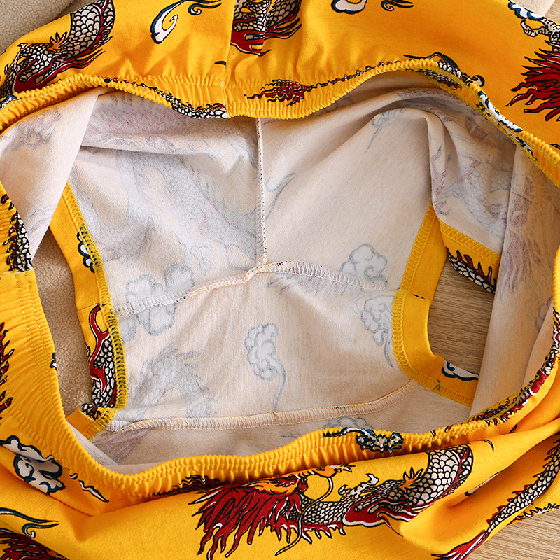 Loose Arlo Pants Men's Pure Cotton Breathable Dragon Year Boxer Pants Boys Personalized Dragon Pattern Boxer Home Shorts