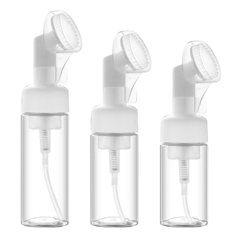 Botella de Espuma con Cepillo de Silicona, Botella de Espuma con Presión, Mousse Limpiador, Cosméticos de Burbujas, Botella de Plástico Recargable Vacía en Existencia