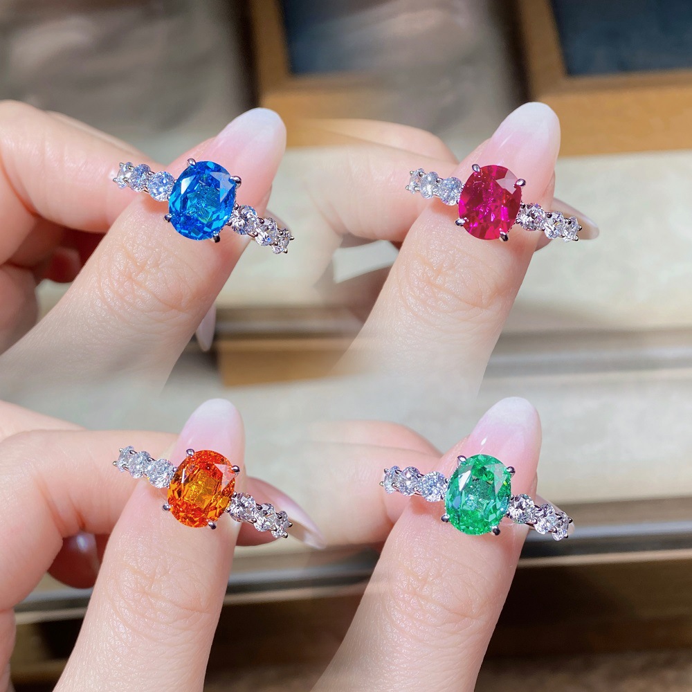 s925 sterling silver ring for women with 3 Karat big diamond and Fanta color, cross-border live broadcast style14