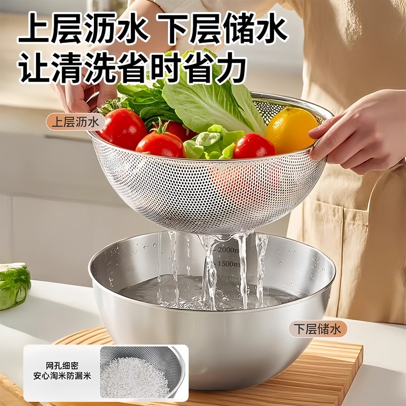 不锈钢洗菜盆沥水篮厨房家用新款滤水篮加厚打蛋盆篮淘米菜盆套装|undefined