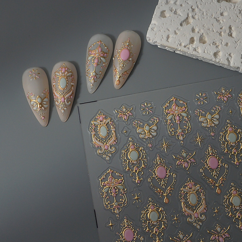 Cross-Border Manicure Heavy Industry Baroque Retro Manicure Stickers 5D Luxury Palace Style Embossed Nail Stickers Factory Cross-Border Manicure Heavy Industry Baroque Retro Manicure Stickers 5D Luxury Palace Style Embossed Nail Stickers Factory