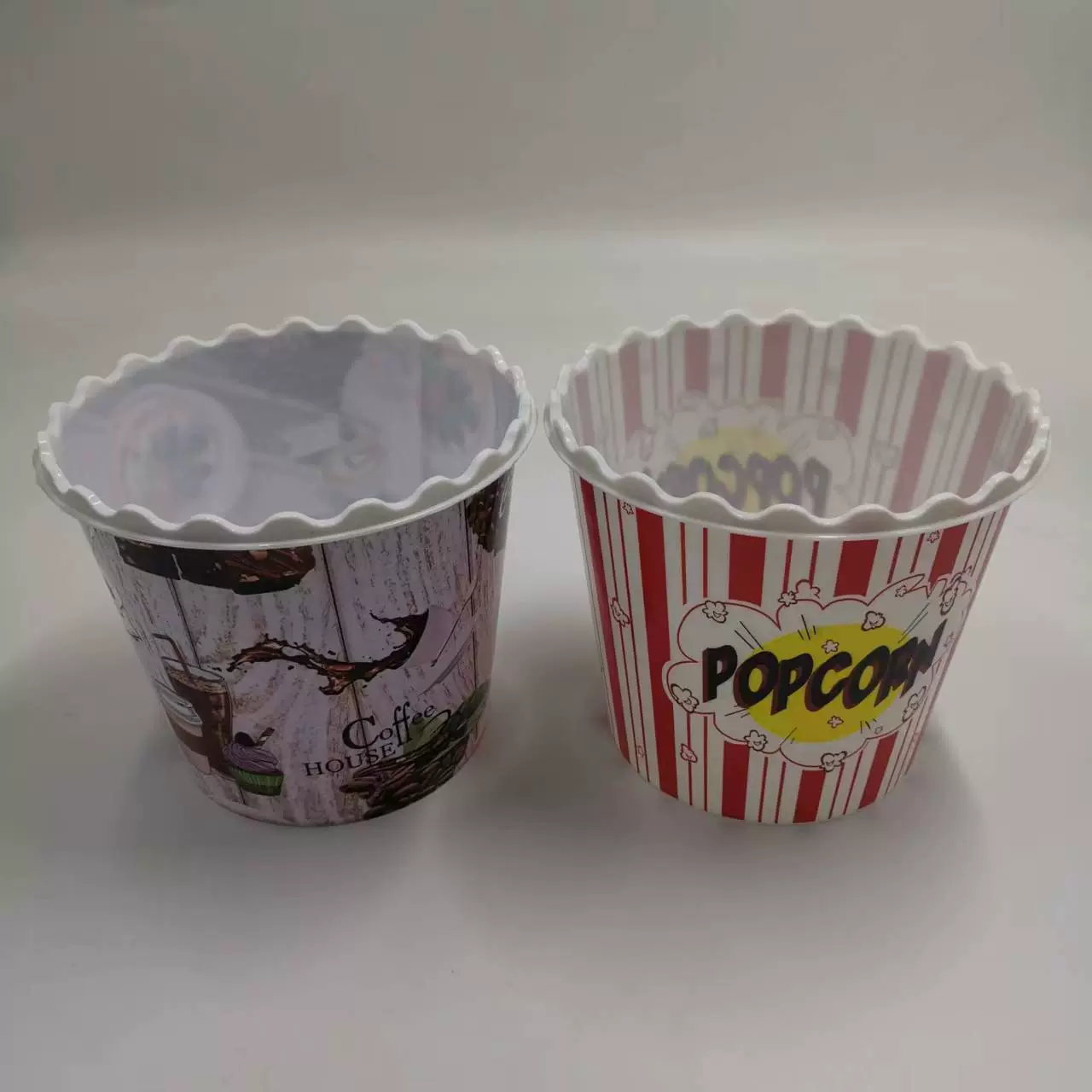 Прямые поставки с завода: пластиковое ведро для попкорна 2,5 л с кружевным дизайном, пищевой полипропилен, возможность нанесения различных логотипов.