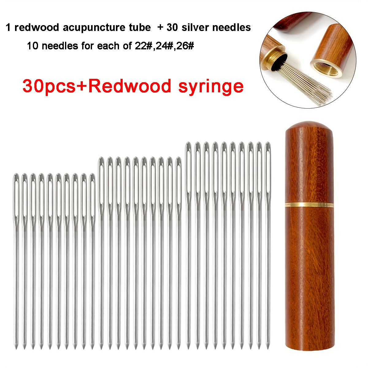 Agujas de bordado de bordado de 30 piezas de aguja de madera roja, múltiples especificaciones, prácticas transfronterizas