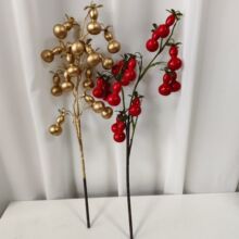 跨境仿真金色果叉红果年宵花新年福桶抱抱桶串枝插花装饰配件花卉