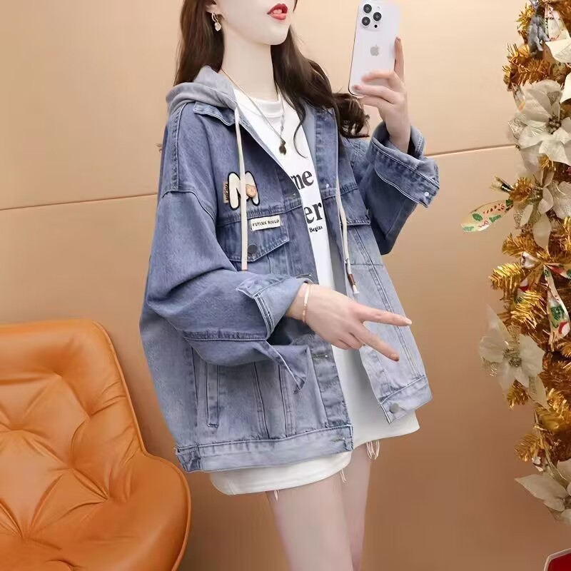 ゆるい偽の2つの帽子付きカウボーイコートの女性春秋2025年の新しい春の洋風は怠惰な上着を着ている|undefined